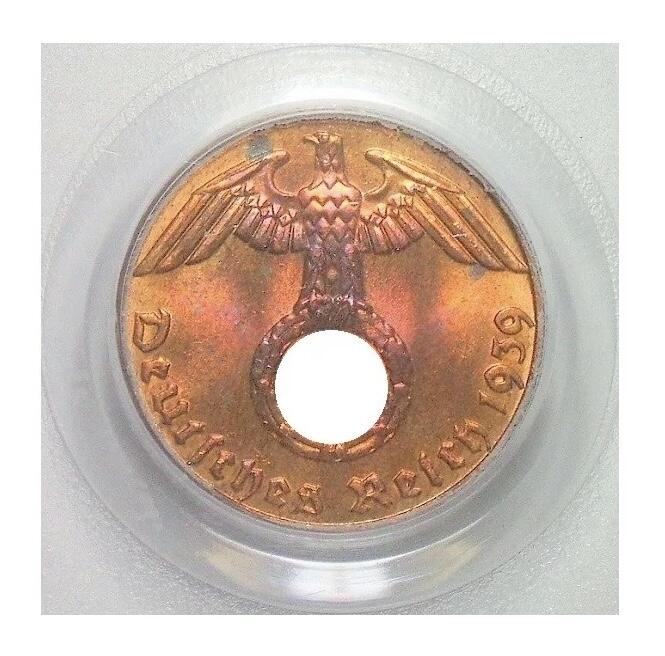 PCGS MS64RD 德国第三帝国1939年F版1芬尼 难得开卷原光