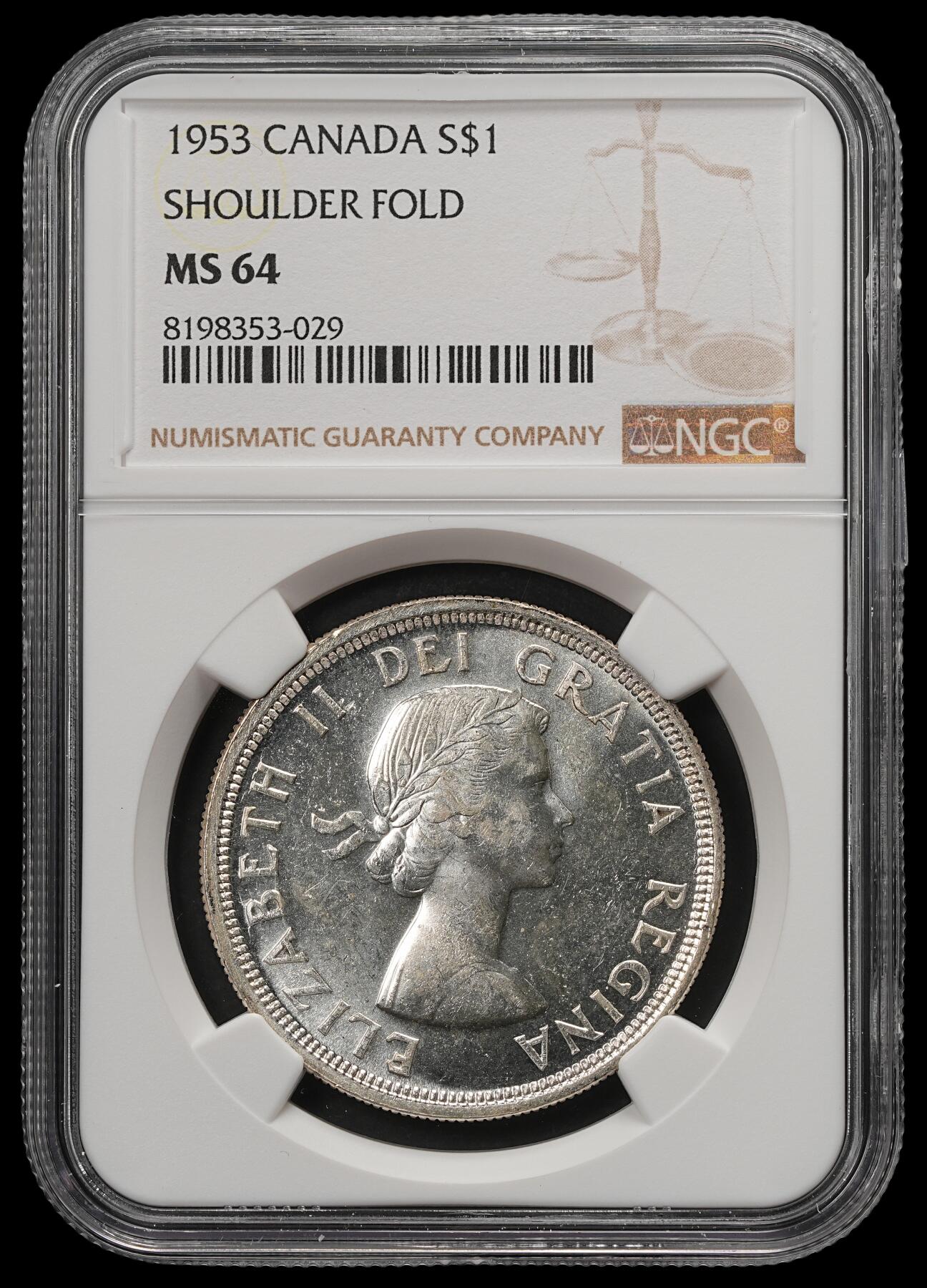 修遠堂世界钱币第五十七期 NGC MS64 1953年加拿大划船1加元大银币