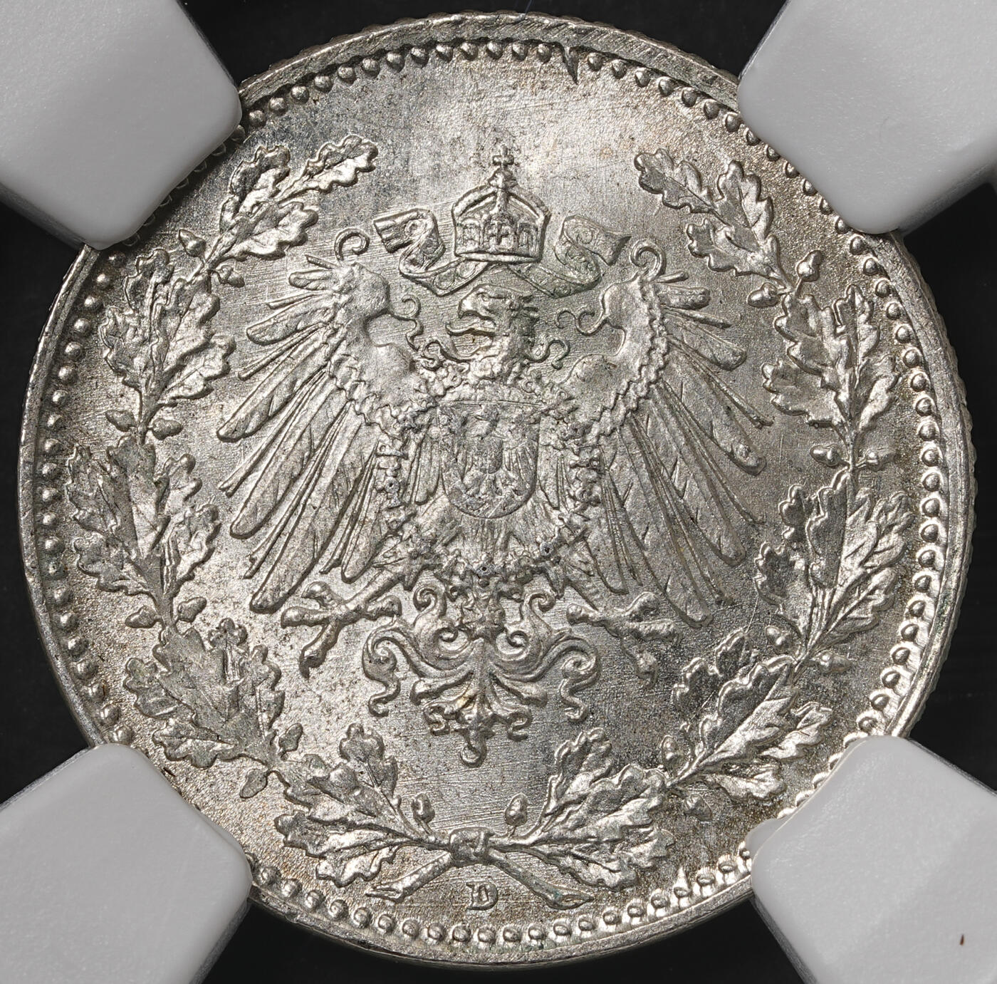 修遠堂世界钱币第五十七期 NGC MS67 1918年德国1/2马克银币 D厂铭