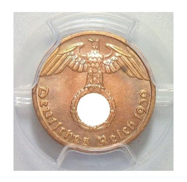 金盾PCGS MS65RD 德国第三帝国1939年E版1芬尼 难得开卷原光