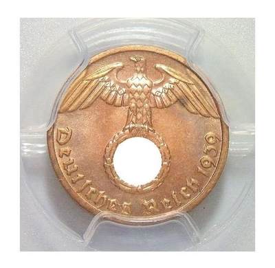 金盾PCGS MS65RD 德国第三帝国1939年E版1芬尼 难得开卷原光 - 金盾PCGS MS65RD 德国第三帝国1939年E版1芬尼 难得开卷原光