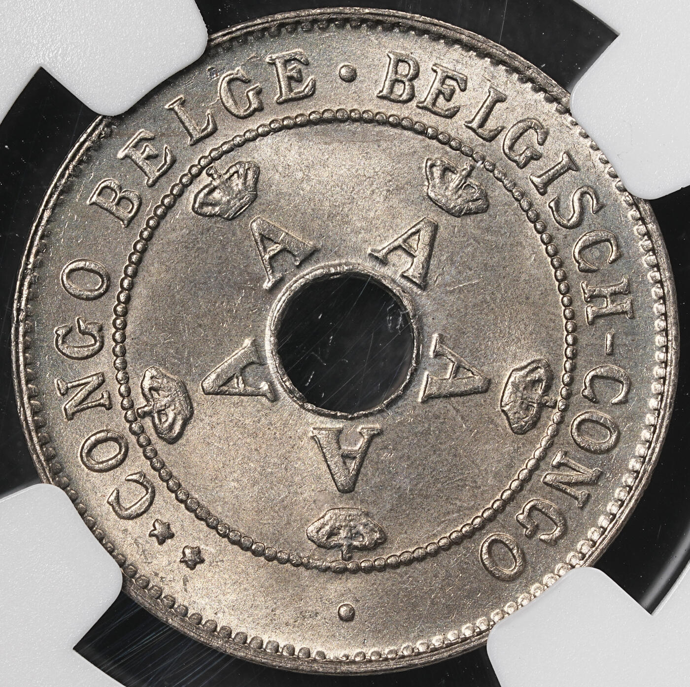 修遠堂世界钱币第五十七期 NGC MS65 1921年比属刚果中孔10分