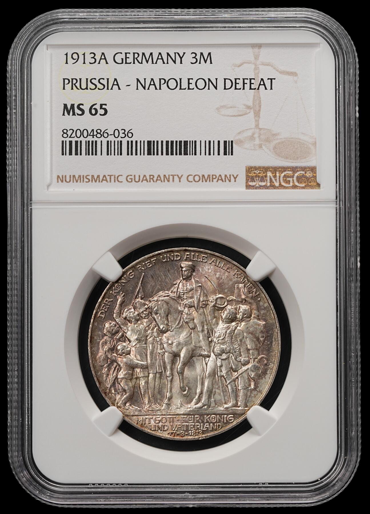 修遠堂世界钱币第五十七期 NGC MS65 1913年普鲁士战胜拿破仑百年纪念3马克银币