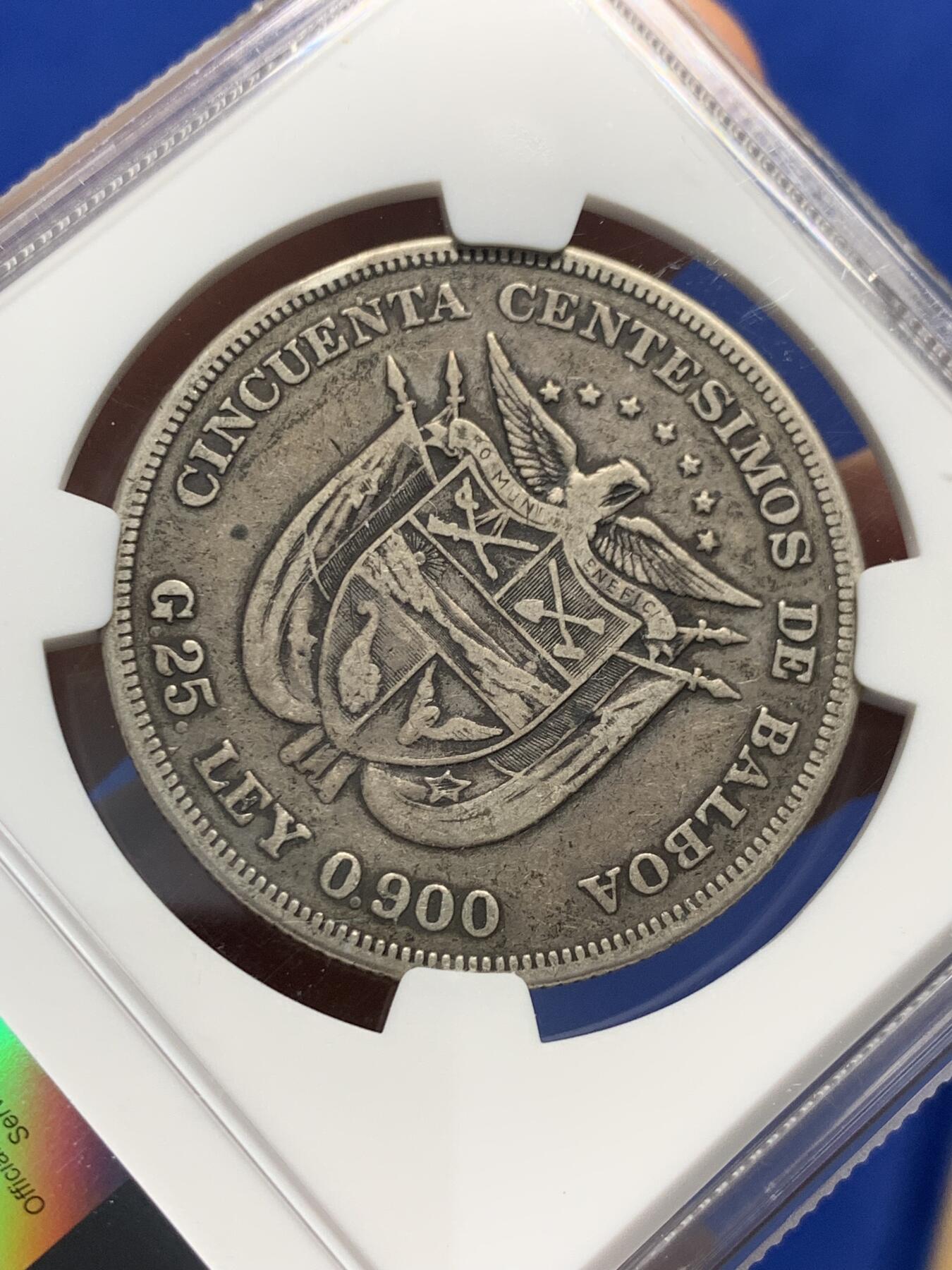 《竞宝斋》第352场 周日，周一 2场连拍 （全场包邮） NGC VF35 巴拿马1905年50C银币 巴拿马最早的主币 不多见的品种