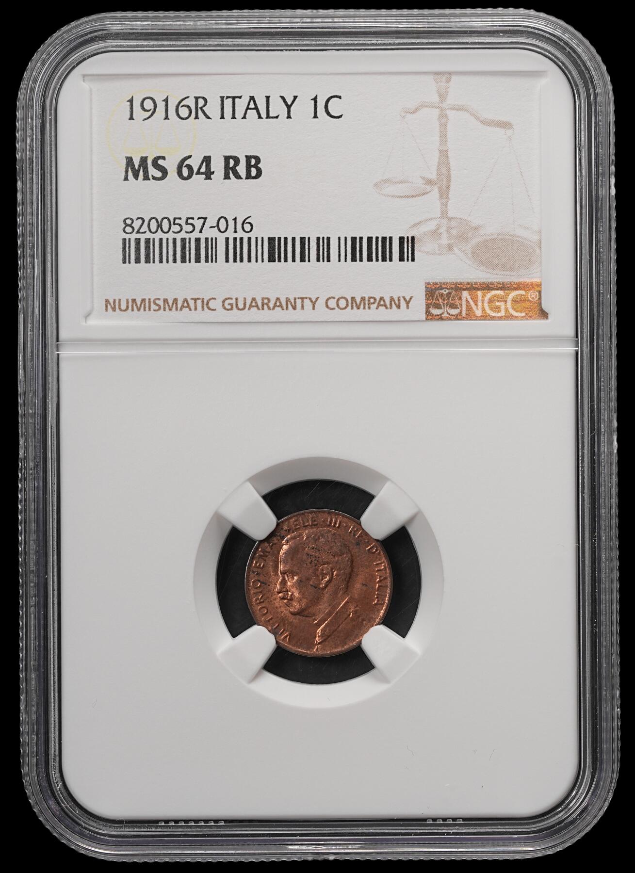 修遠堂世界钱币第五十七期 NGC MS64RB 1916年意大利1分铜币