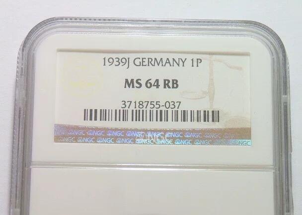NGC MS64RB 德国第三帝国1939年J版1芬尼 难得开卷原光
