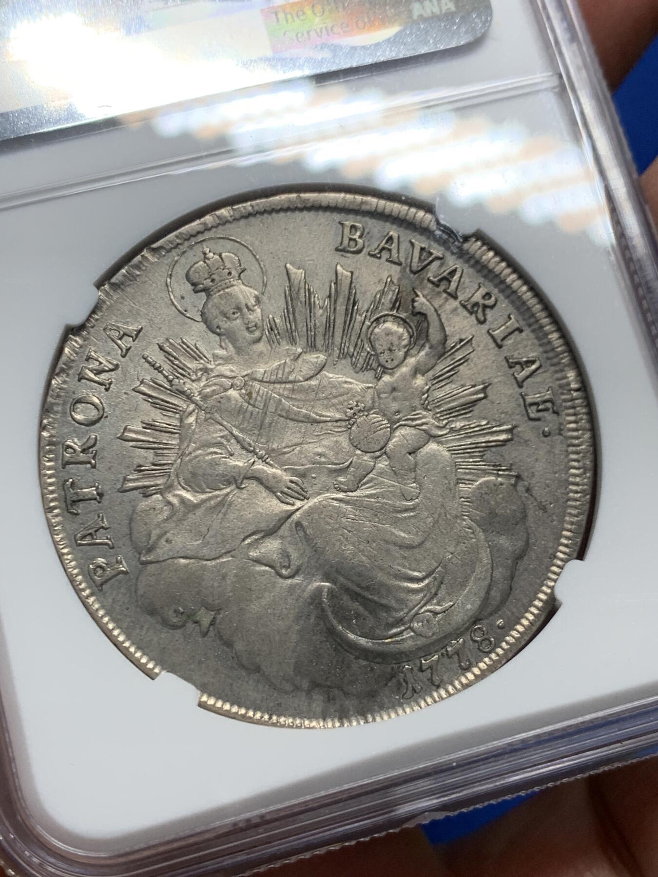 《竞宝斋》第352场 周日，周一 2场连拍 （全场包邮） NGC AU55 德国巴伐利亚1778年圣母抱婴泰勒 少见老年头像版