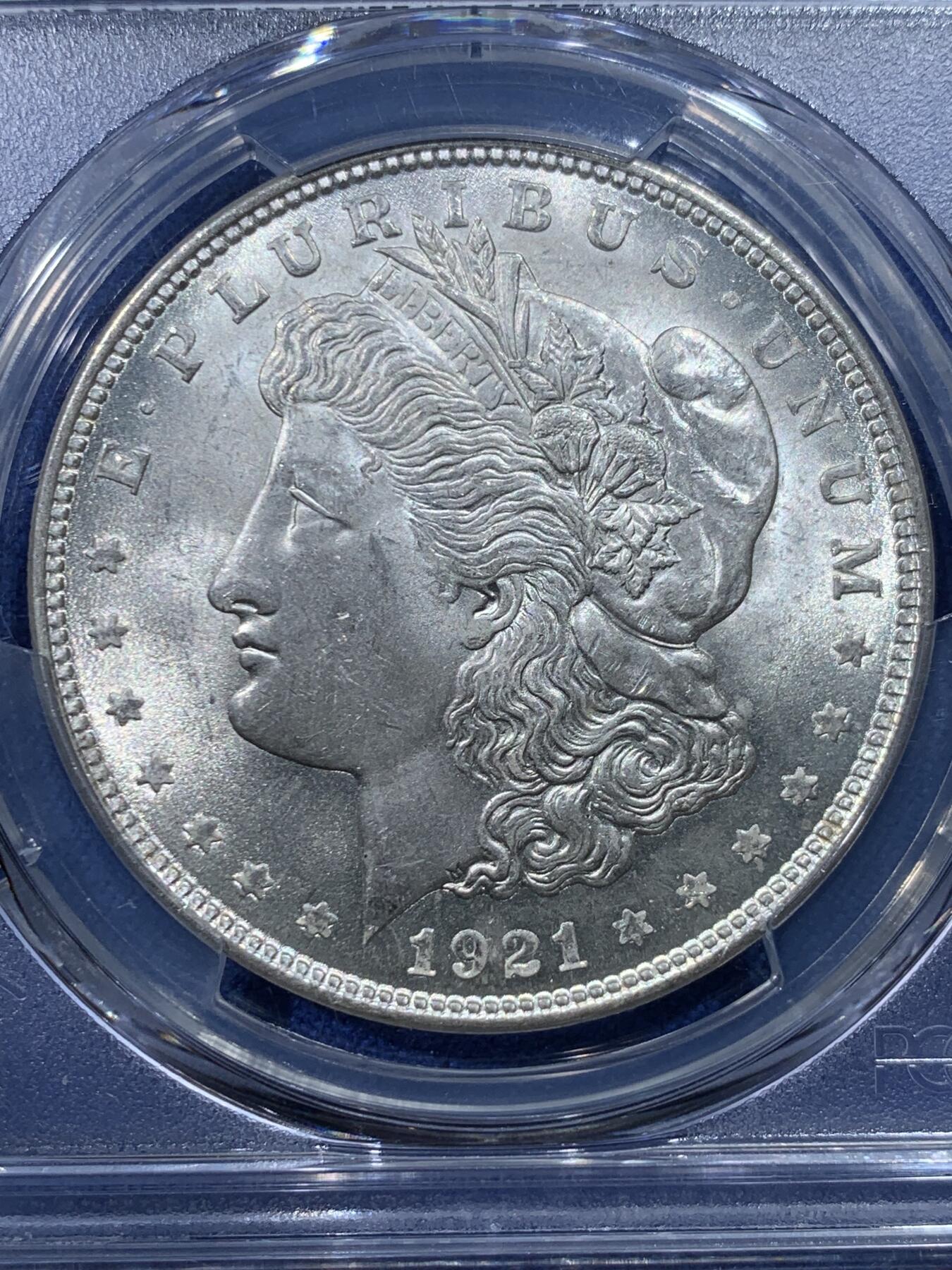 《竞宝斋》第352场 周日，周一 2场连拍 （全场包邮） PCGS MS64 美国1921年1美元摩根银币，品相如图