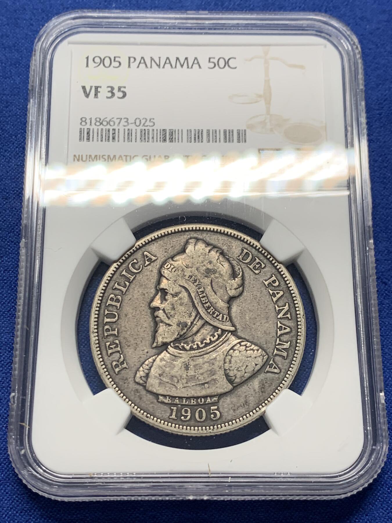 《竞宝斋》第352场 周日，周一 2场连拍 （全场包邮） NGC VF35 巴拿马1905年50C银币 巴拿马最早的主币 不多见的品种