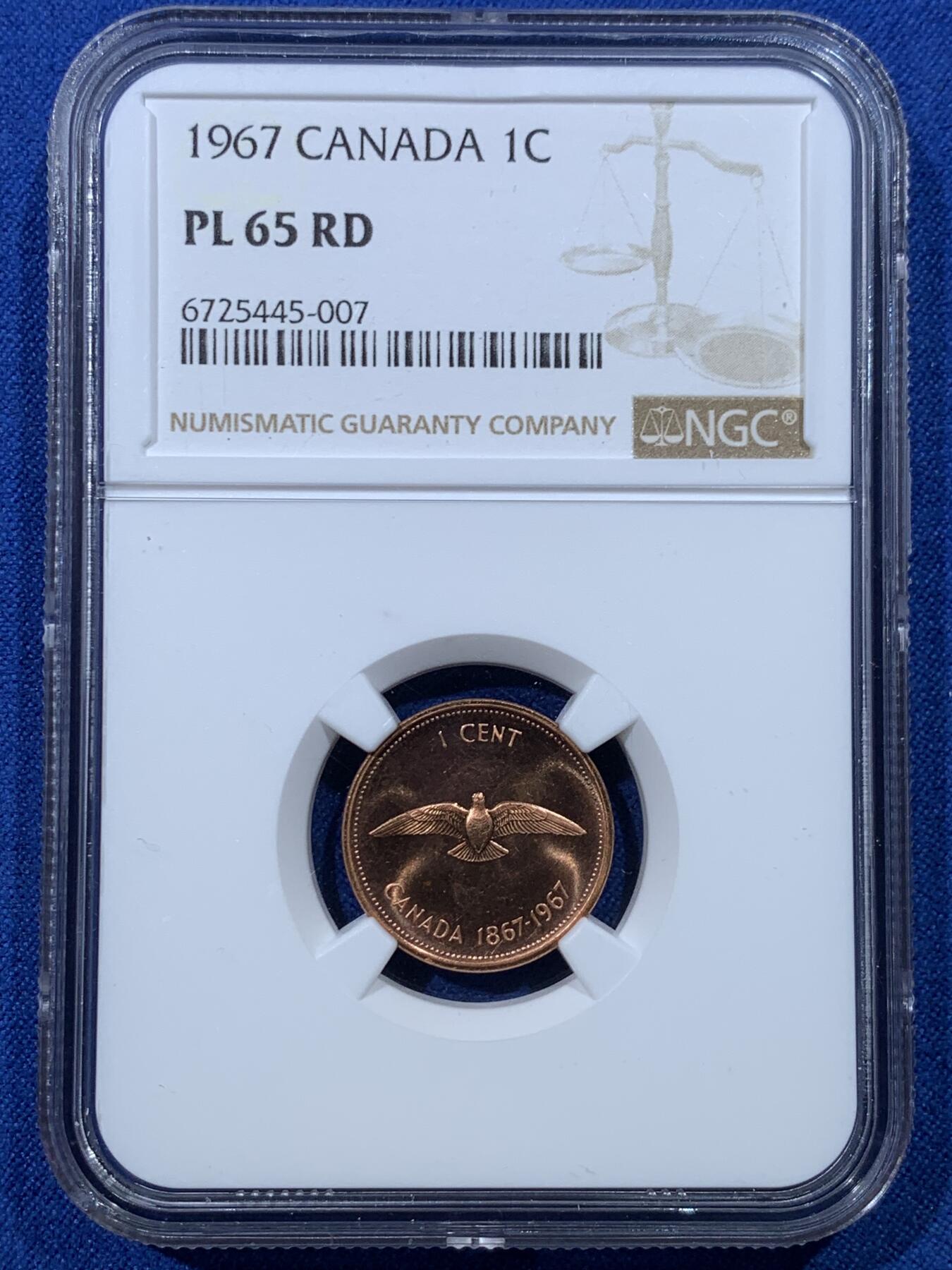 《竞宝斋》第352场 周日，周一 2场连拍 （全场包邮） 6枚一组 NGC PL65RD/PL65UC/PL66CAMEO/PL65CAMEO/PL65/PL64UC 加拿大1967年建国百年纪念精制1分/5分/10分/25分/50分/1元