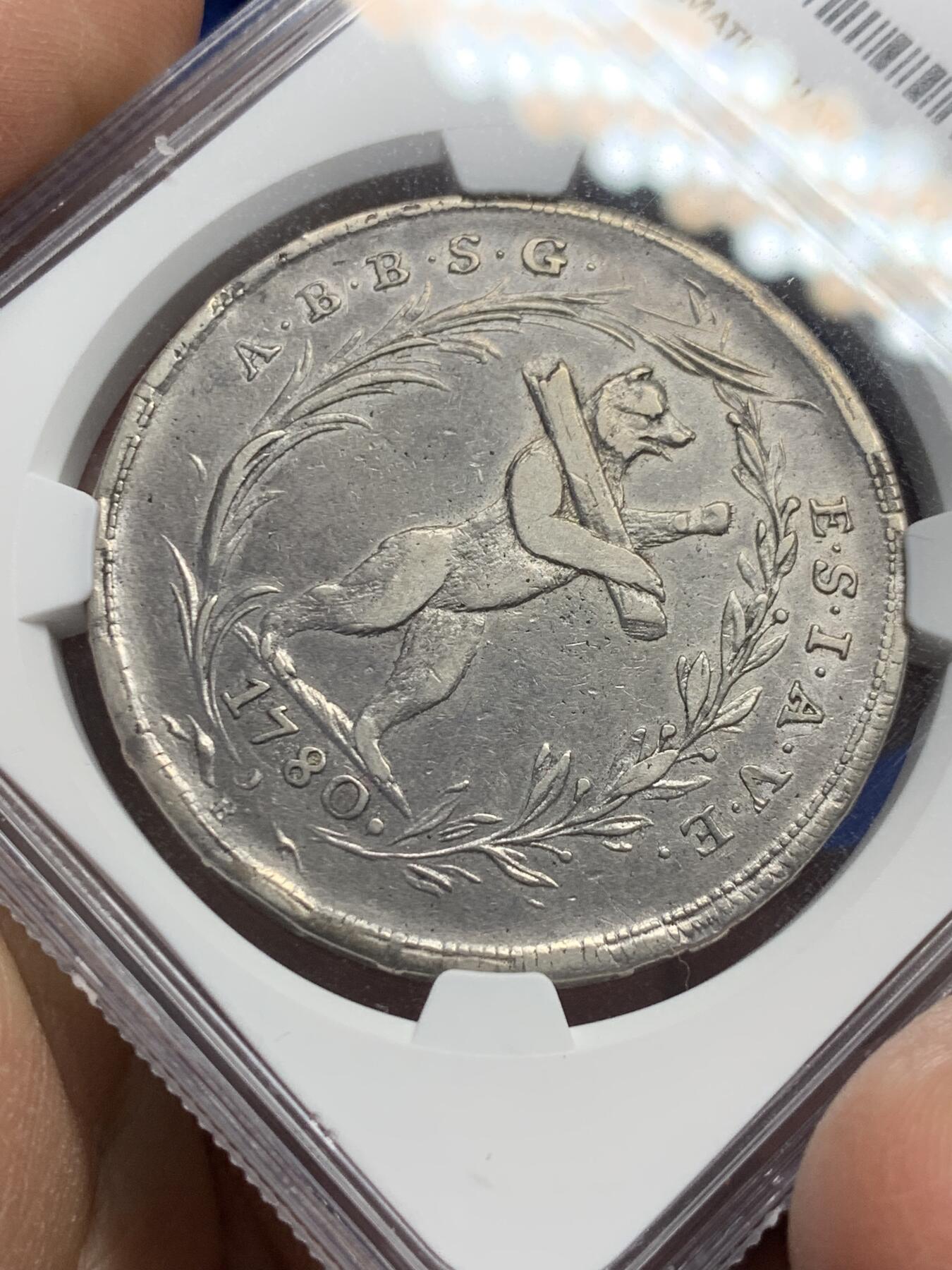 《竞宝斋》第352场 周日，周一 2场连拍 （全场包邮） NGC VF35 瑞士 1780年 圣加伦 小熊 泰勒大银币 独年流通币 少见版本