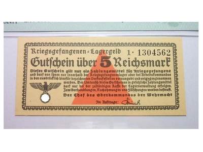 PMG MS64 德国第三帝国1939-1944年集中营战俘营5马克 原光挺版 - PMG MS64 德国第三帝国1939-1944年集中营战俘营5马克 原光挺版