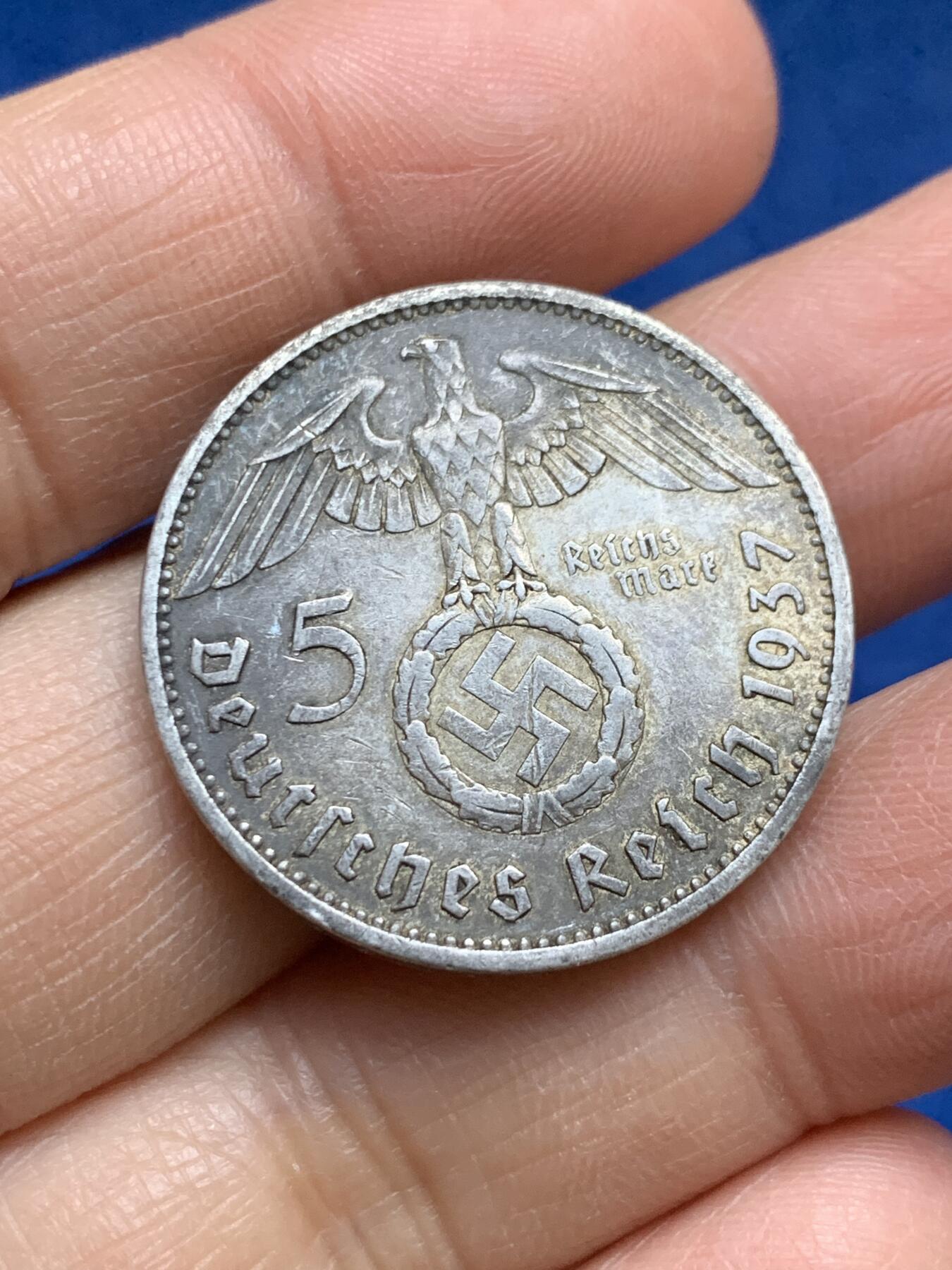 《竞宝斋》第352场 周日，周一 2场连拍 （全场包邮） 德国 1937年 兴登堡5马克银币