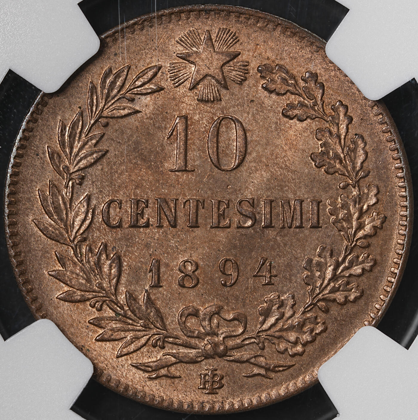 修遠堂世界钱币第五十七期 NGC MS64RB 1894年意大利10分铜币 BI厂铭