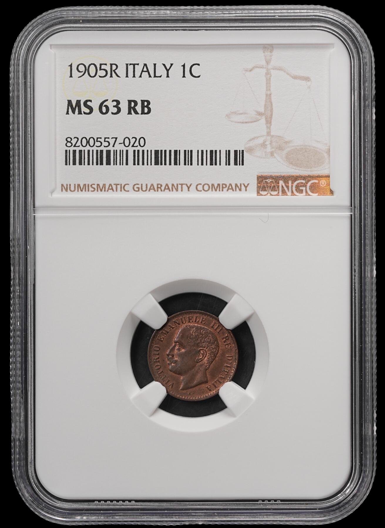 修遠堂世界钱币第五十七期 NGC MS63RB 1905年意大利1分铜币
