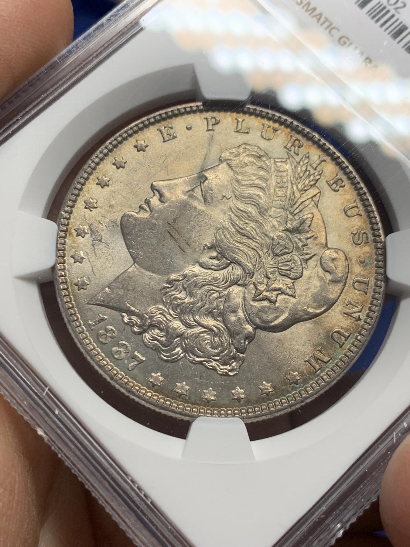 《竞宝斋》第352场 周日，周一 2场连拍 （全场包邮） NGC MS62 美国1887年摩根1美圆银币