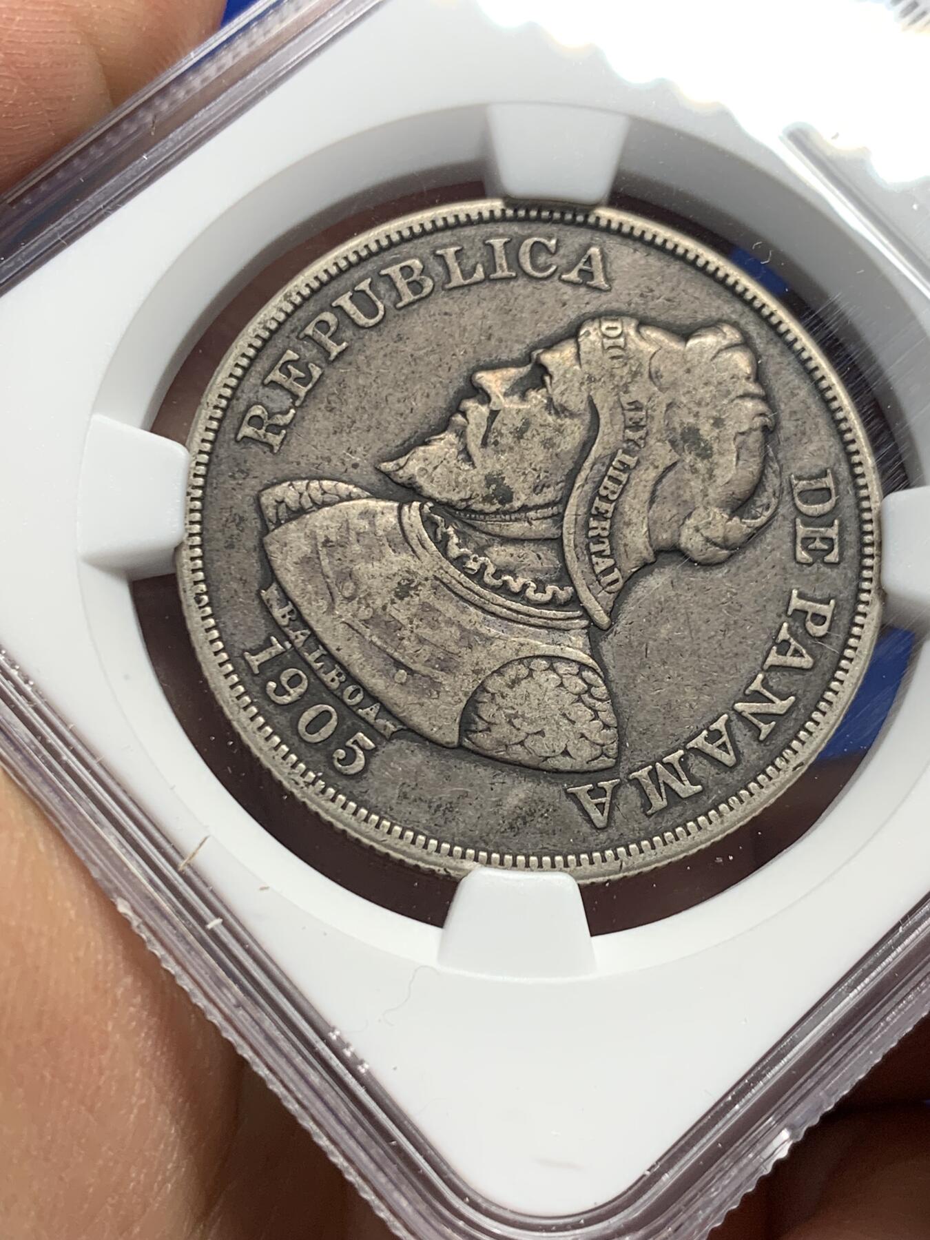 《竞宝斋》第352场 周日，周一 2场连拍 （全场包邮） NGC VF35 巴拿马1905年50C银币 巴拿马最早的主币 不多见的品种
