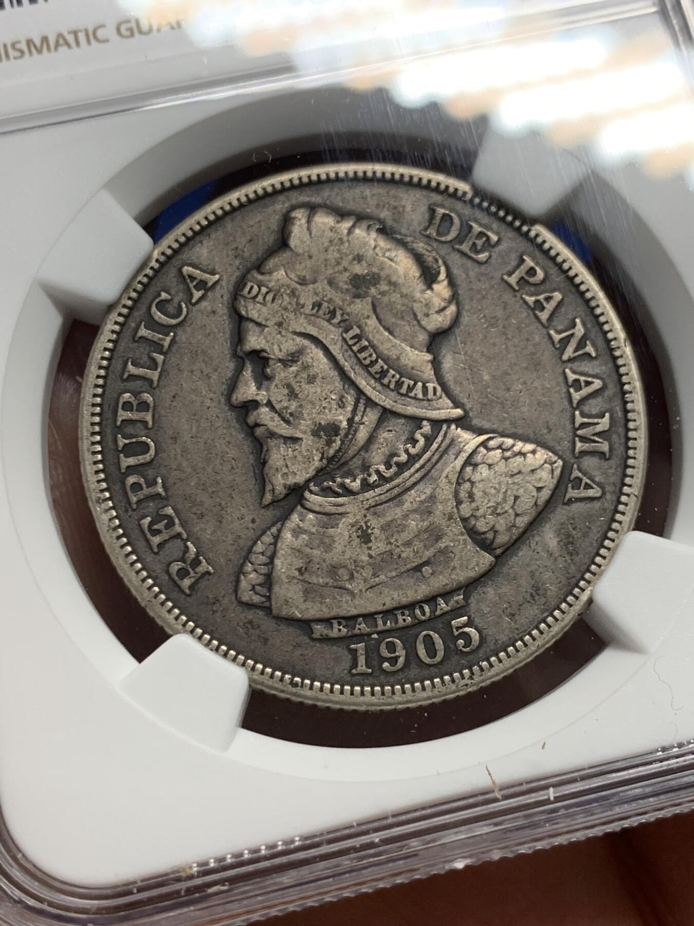 《竞宝斋》第352场 周日，周一 2场连拍 （全场包邮） NGC VF35 巴拿马1905年50C银币 巴拿马最早的主币 不多见的品种