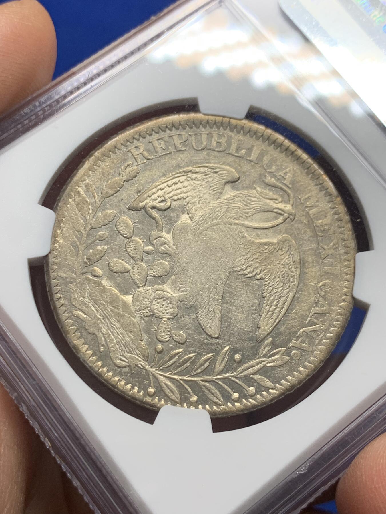 《竞宝斋》第352场 周日，周一 2场连拍 （全场包邮） NGC AU55 墨西哥1839年8r鹰洋 早期鹰洋ZS厂出分不易