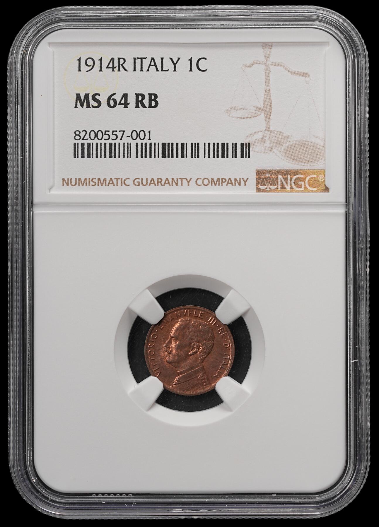 修遠堂世界钱币第五十七期 NGC MS64RB 1914年意大利1分铜币