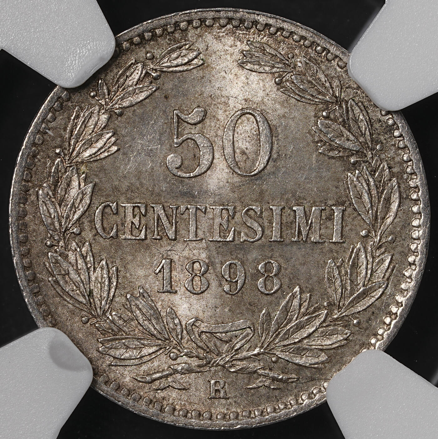 修遠堂世界钱币第五十七期 NGC MS65 1898年圣马力诺50分银币 纸袋包浆 仅铸造4万枚