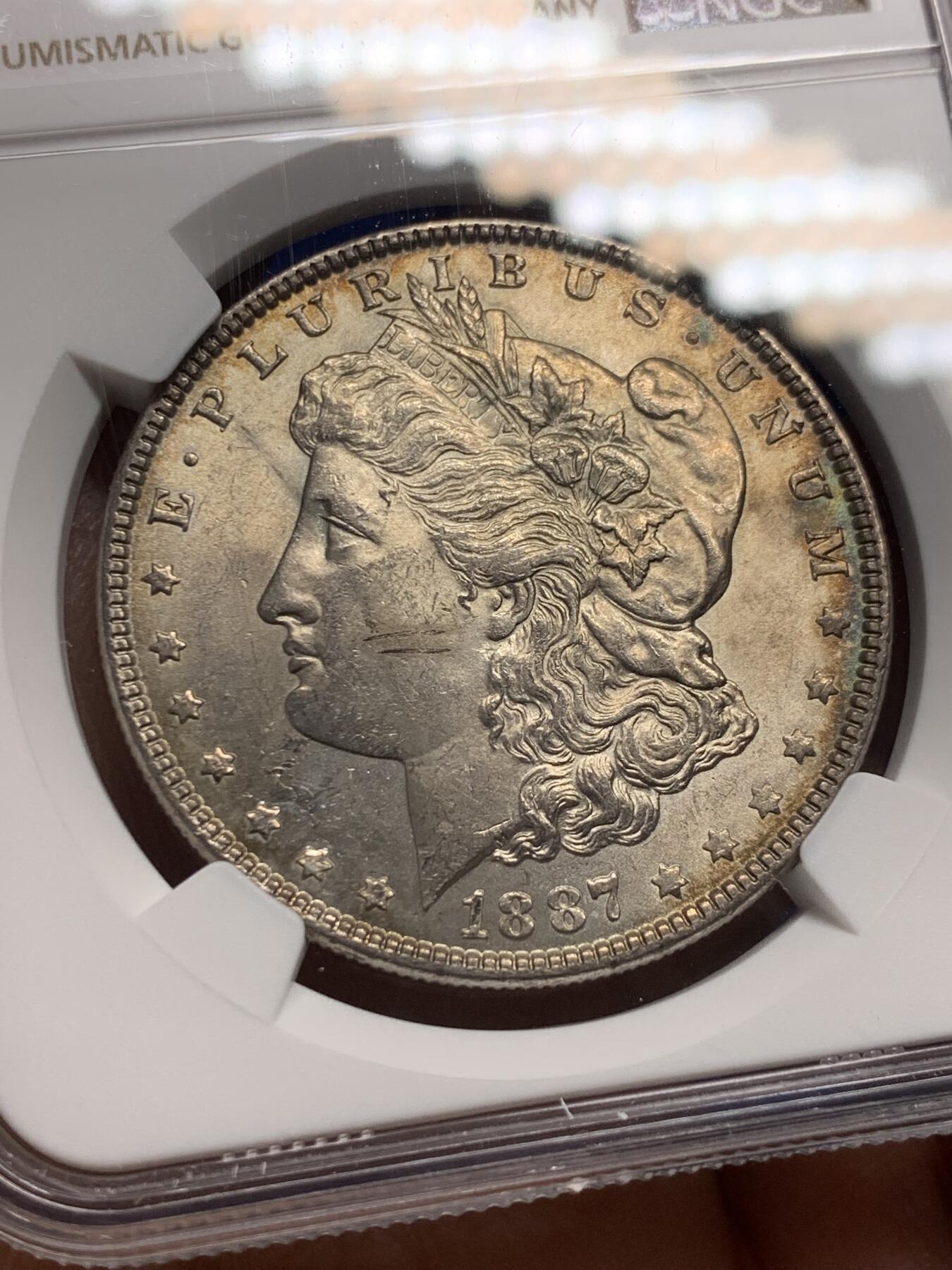 《竞宝斋》第352场 周日，周一 2场连拍 （全场包邮） NGC MS62 美国1887年摩根1美圆银币