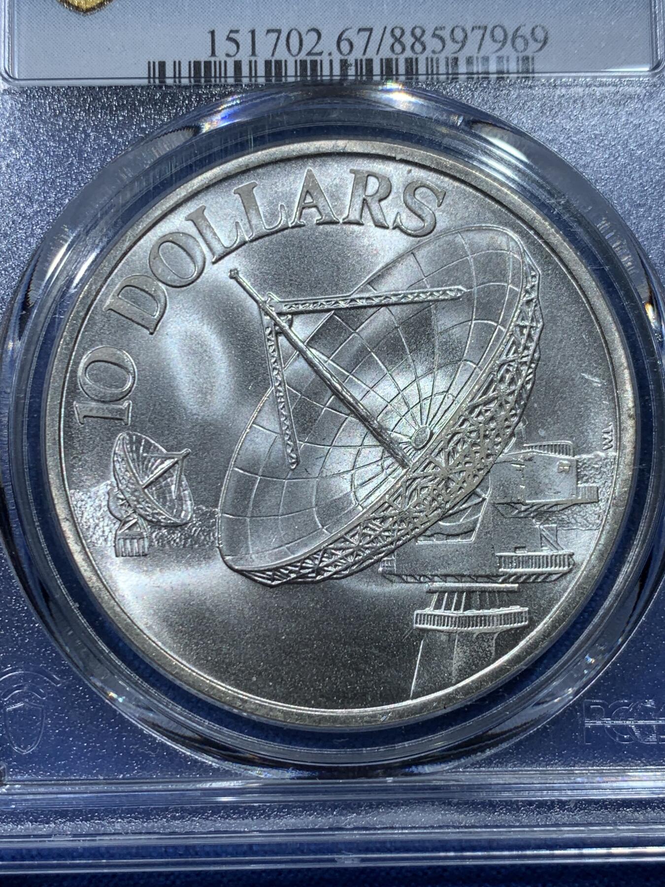 《竞宝斋》第352场 周日，周一 2场连拍 （全场包邮） PCGS MS67 新加坡1979年雷达10元银币