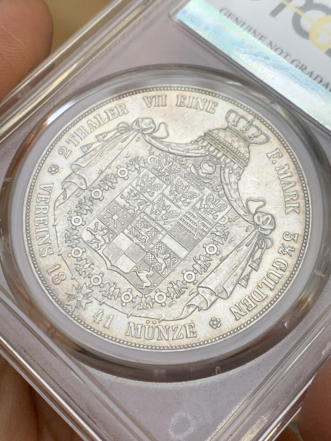 《竞宝斋》第352场 周日，周一 2场连拍 （全场包邮） PCGS AUD 1841A德国普鲁士威廉四世二泰勒 高点磨损较少 细节到位 在如今二泰勒价格起飞的情况下有较高性价比
