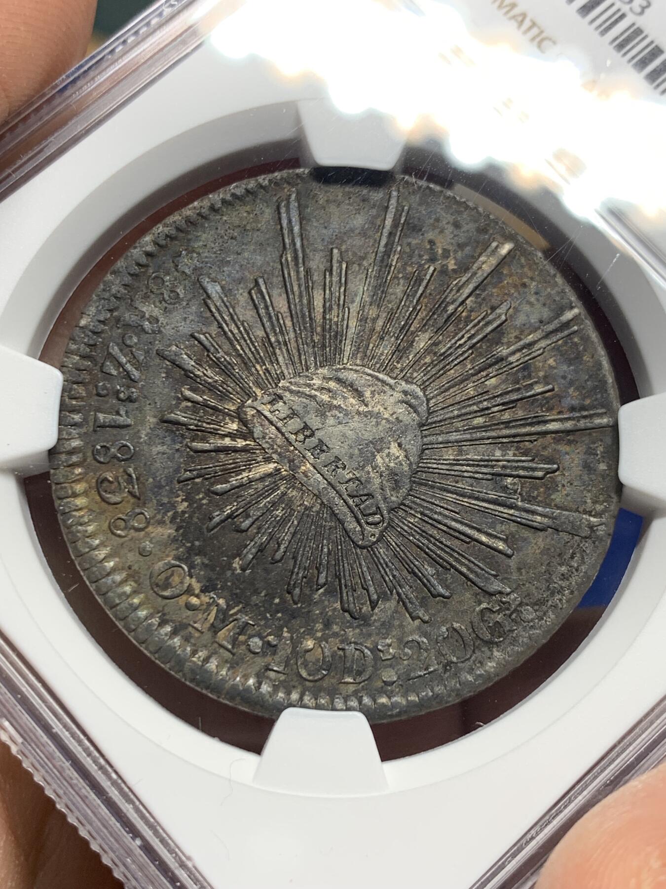 《竞宝斋》第352场 周日，周一 2场连拍 （全场包邮） NGC AUD 墨西哥 1838 ZS OM 鹰洋 8瑞尔银币 早期鹰 AU状态难得