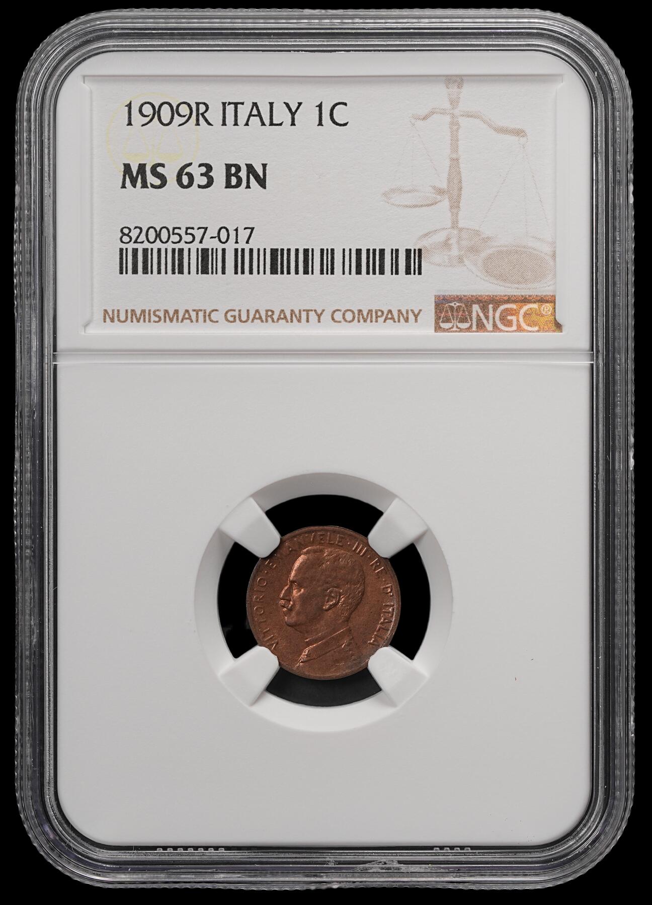 修遠堂世界钱币第五十七期 NGC MS64RB 1909年意大利1分铜币