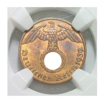 NGC MS64RB 德国第三帝国1939年J版1芬尼 难得开卷原光 - NGC MS64RB 德国第三帝国1939年J版1芬尼 难得开卷原光