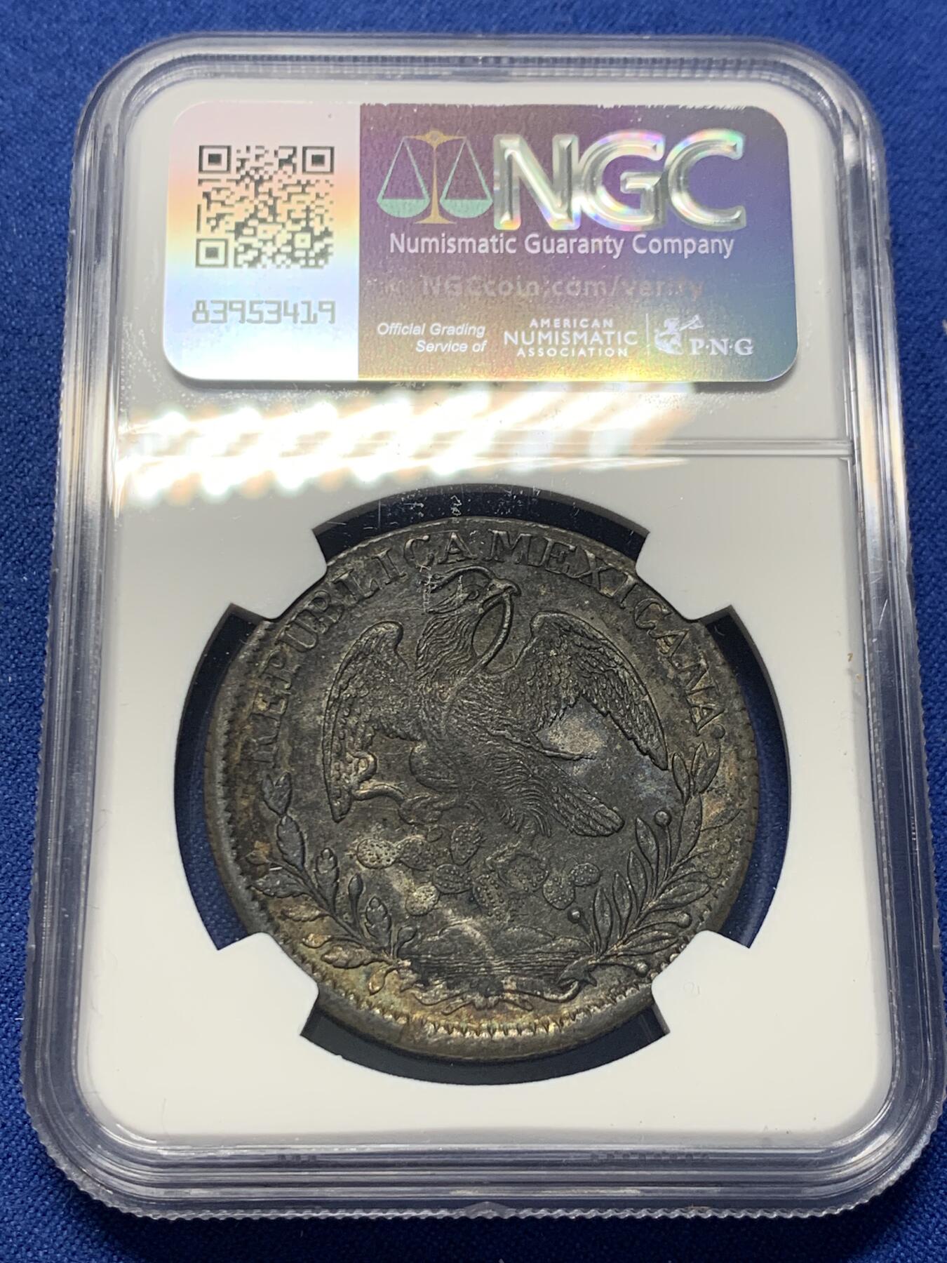 《竞宝斋》第352场 周日，周一 2场连拍 （全场包邮） NGC AUD 墨西哥 1838 ZS OM 鹰洋 8瑞尔银币 早期鹰 AU状态难得