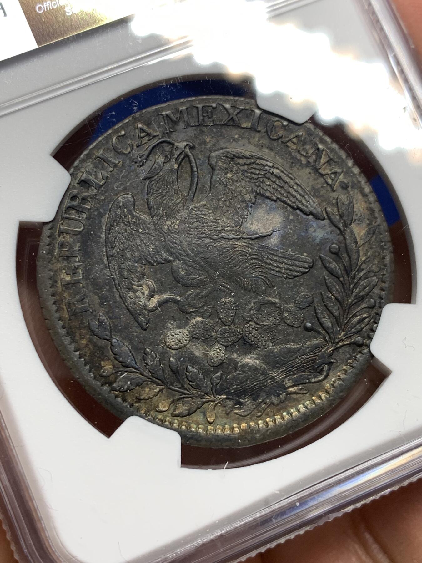 《竞宝斋》第352场 周日，周一 2场连拍 （全场包邮） NGC AUD 墨西哥 1838 ZS OM 鹰洋 8瑞尔银币 早期鹰 AU状态难得