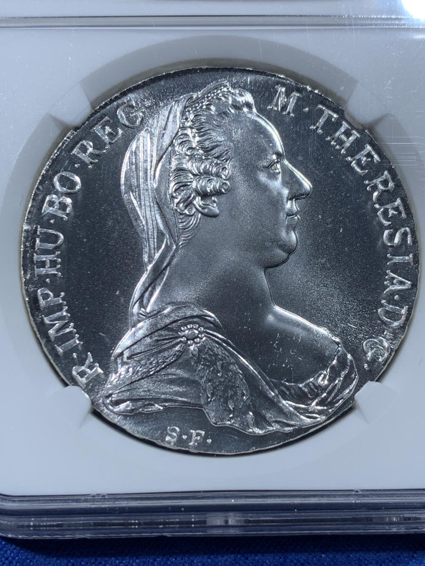 《竞宝斋》第352场 周日，周一 2场连拍 （全场包邮） NGC MS66 奥匈帝国1780年奥地利女王大奶妈1泰勒 官方后铸版银币