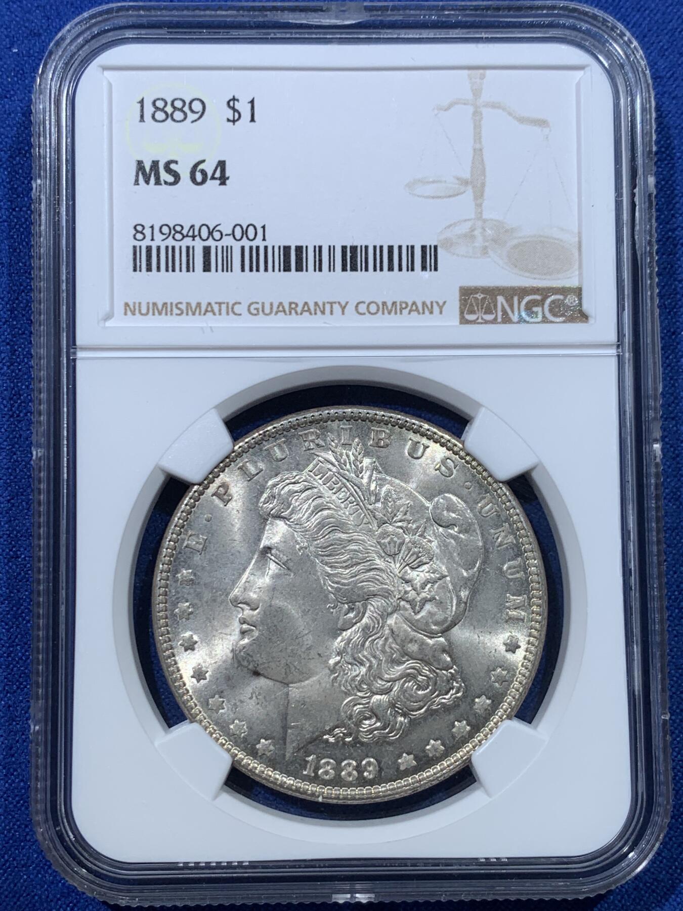 《竞宝斋》第352场 周日，周一 2场连拍 （全场包邮） NGC MS64 美国1889年摩根1美圆银币