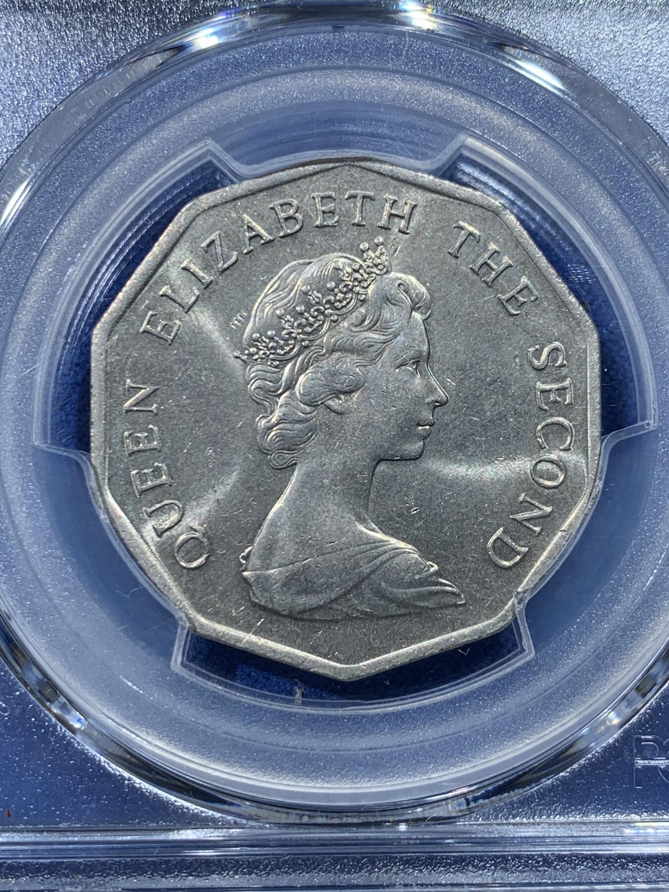 《竞宝斋》第352场 周日，周一 2场连拍 （全场包邮） PCGS MS64 香港1976年五元多边形镍币 5元仅发行了三年，好品比大一元要少很多，配套佳品