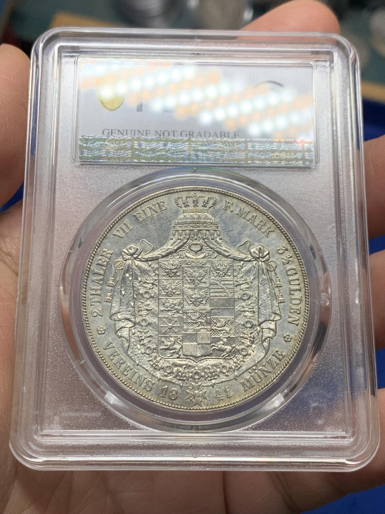 《竞宝斋》第352场 周日，周一 2场连拍 （全场包邮） PCGS AUD 1841A德国普鲁士威廉四世二泰勒 高点磨损较少 细节到位 在如今二泰勒价格起飞的情况下有较高性价比