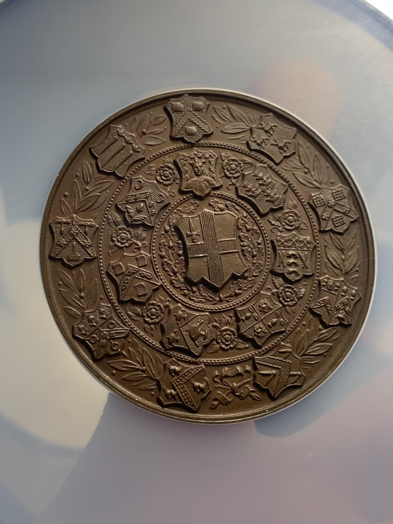 《竞宝斋》第352场 周日，周一 2场连拍 （全场包邮） NGC MS64BN 英国1924年城市行业协会颁发的获奖铜章，直径51毫米，重约71克。