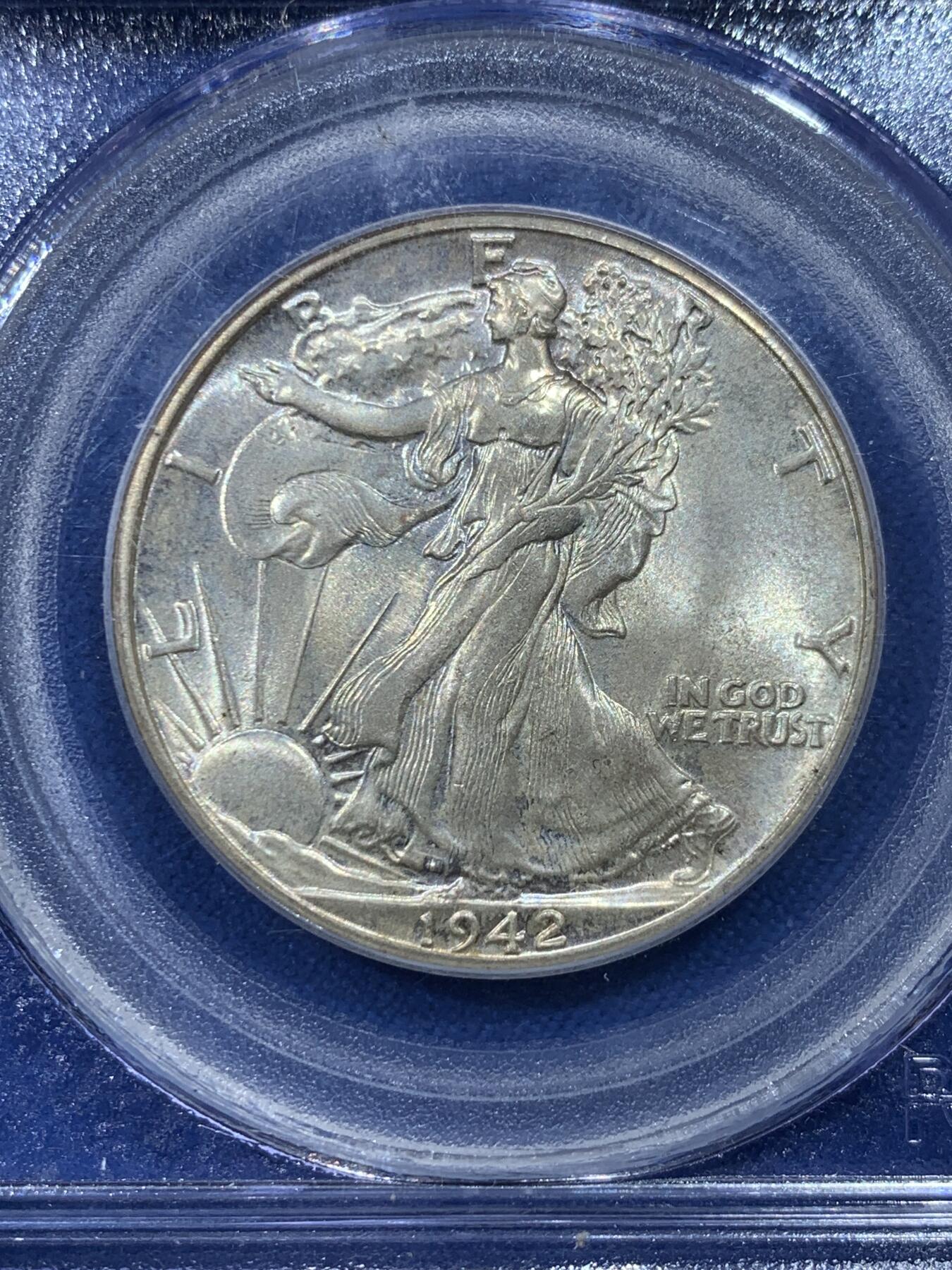 《竞宝斋》第352场 周日，周一 2场连拍 （全场包邮） PCGS MS64 美国 1942年 行走50美分银币