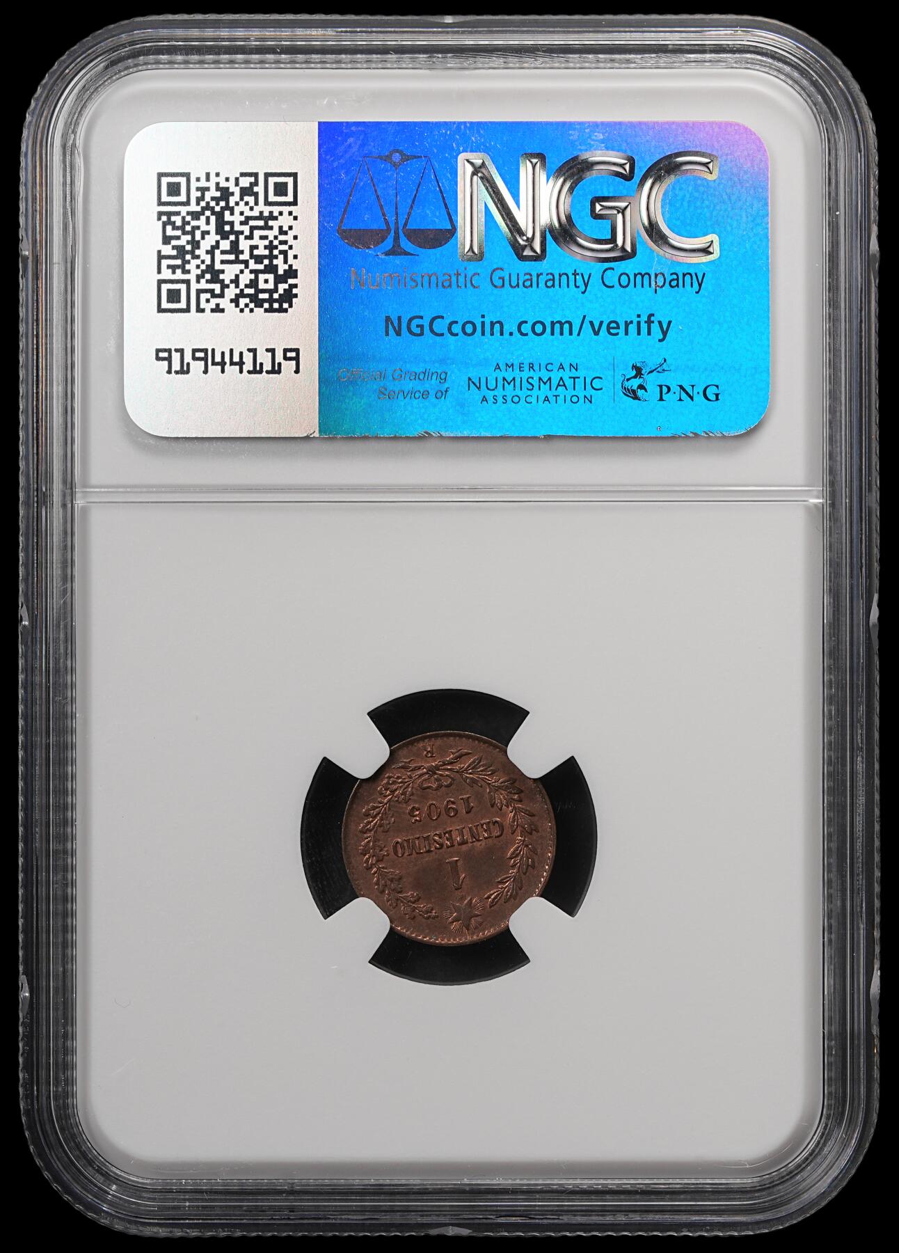 修遠堂世界钱币第五十七期 NGC MS63RB 1905年意大利1分铜币