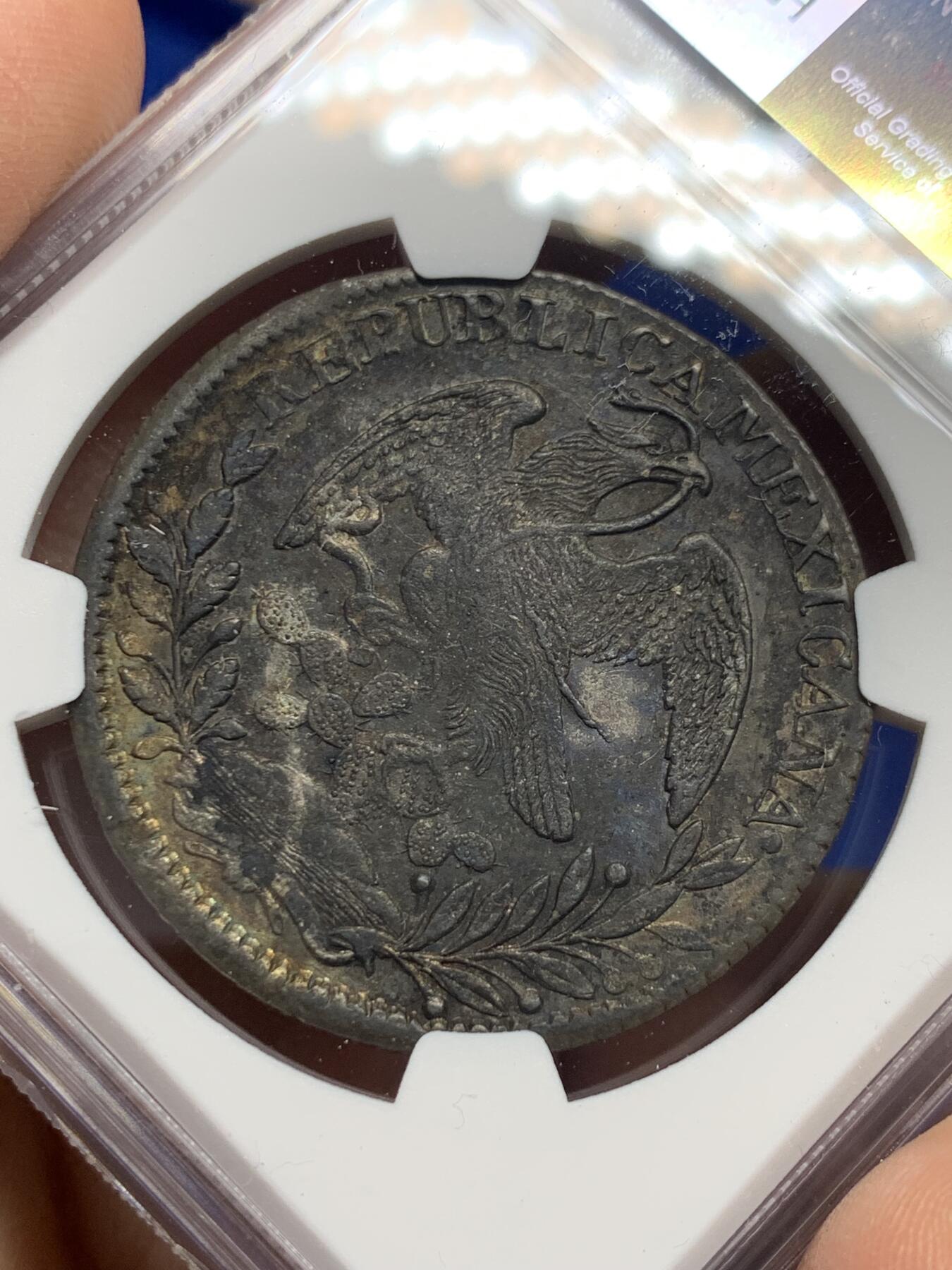 《竞宝斋》第352场 周日，周一 2场连拍 （全场包邮） NGC AUD 墨西哥 1838 ZS OM 鹰洋 8瑞尔银币 早期鹰 AU状态难得