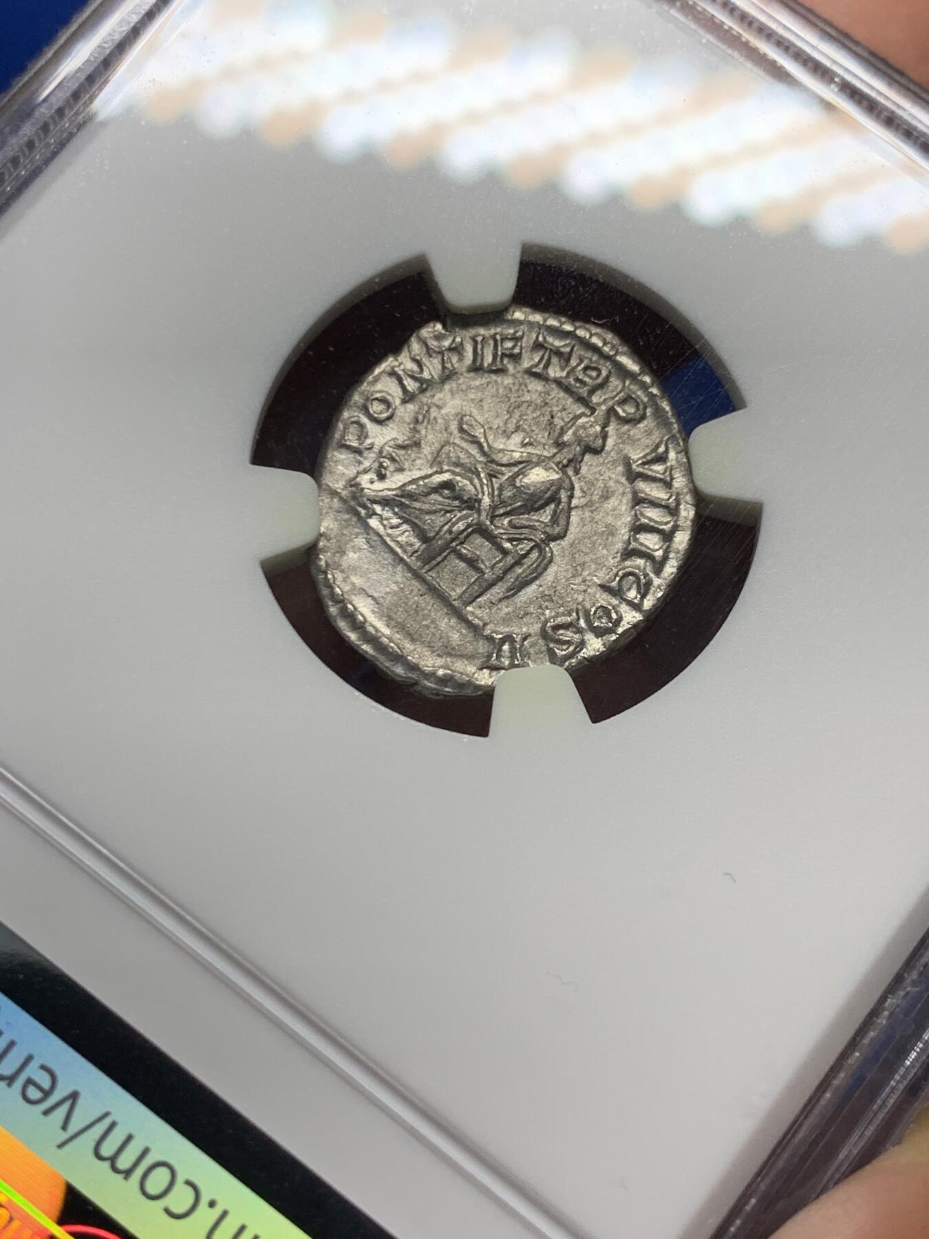 《竞宝斋》第352场 周日，周一 2场连拍 （全场包邮） NGC XF 古罗马帝国198-217年卡拉卡拉皇帝第纳尔银币 打制精美 保存好银光闪闪
