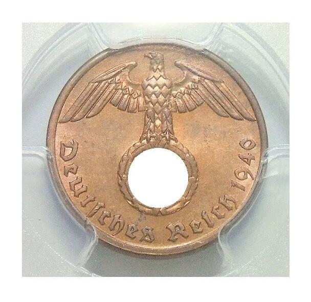 金盾PCGS MS64RB 德国第三帝国1940年1芬尼 难得开卷原光