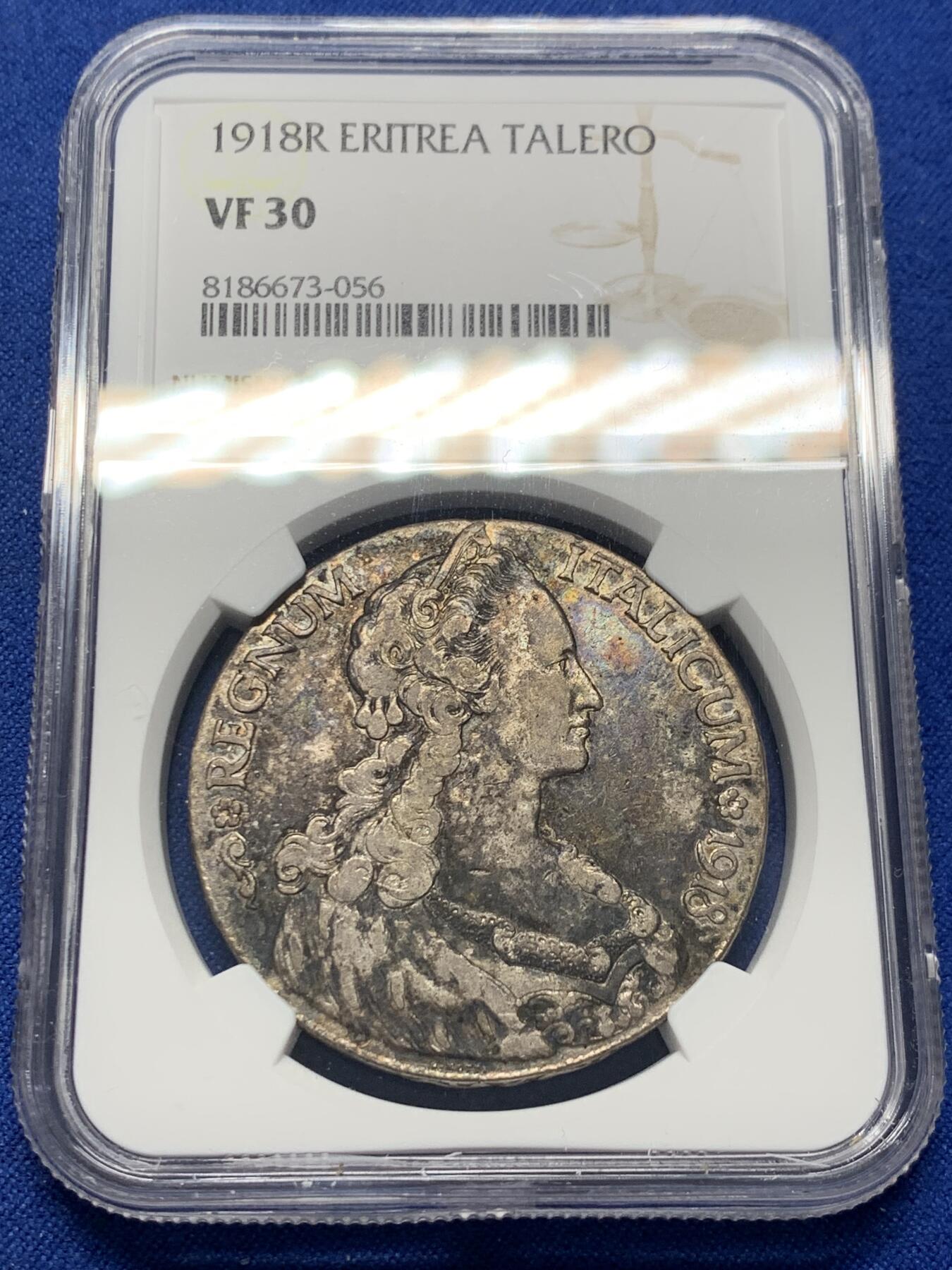 《竞宝斋》第352场 周日，周一 2场连拍 （全场包邮） NGC VF30 意属厄立特里亚1918年1泰勒银币 意属精品
