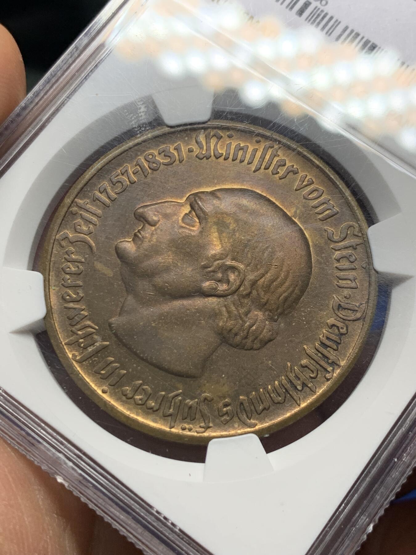 《竞宝斋》第352场 周日，周一 2场连拍 （全场包邮） NGC MS62BN 德国紧急时刻1922年威斯特法伦500马克大马币 铜币
