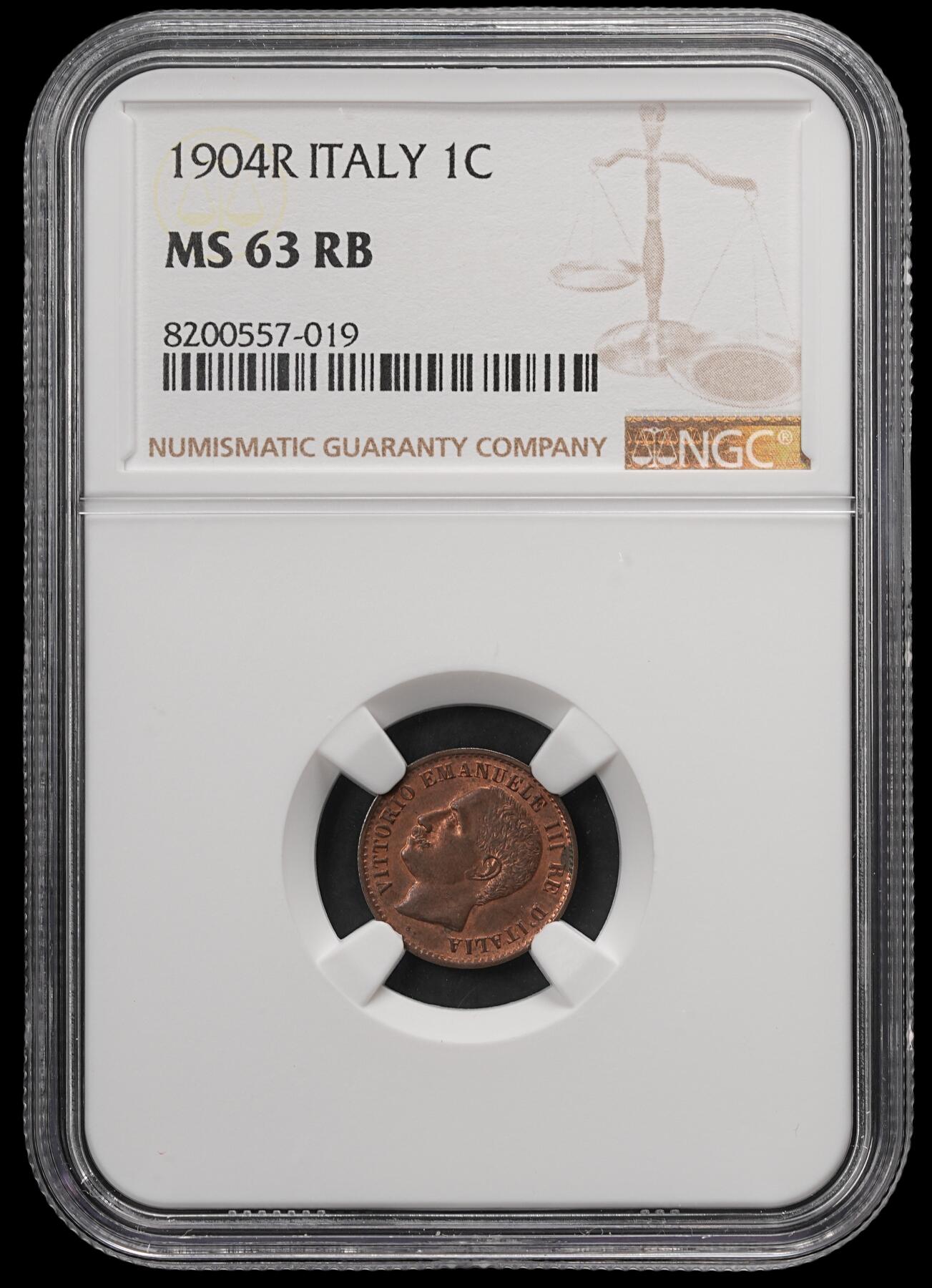 修遠堂世界钱币第五十七期 NGC MS63RB 1904年意大利1分铜币