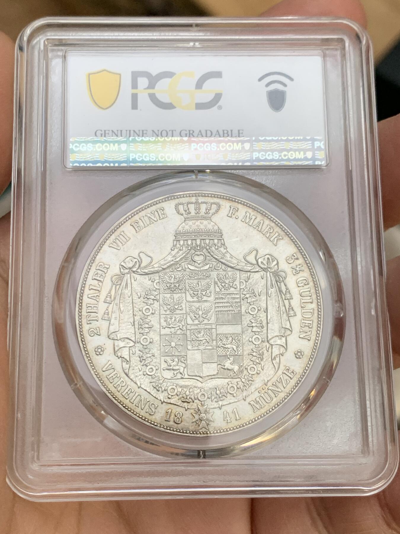 《竞宝斋》第352场 周日，周一 2场连拍 （全场包邮） PCGS AUD 1841A德国普鲁士威廉四世二泰勒 高点磨损较少 细节到位 在如今二泰勒价格起飞的情况下有较高性价比