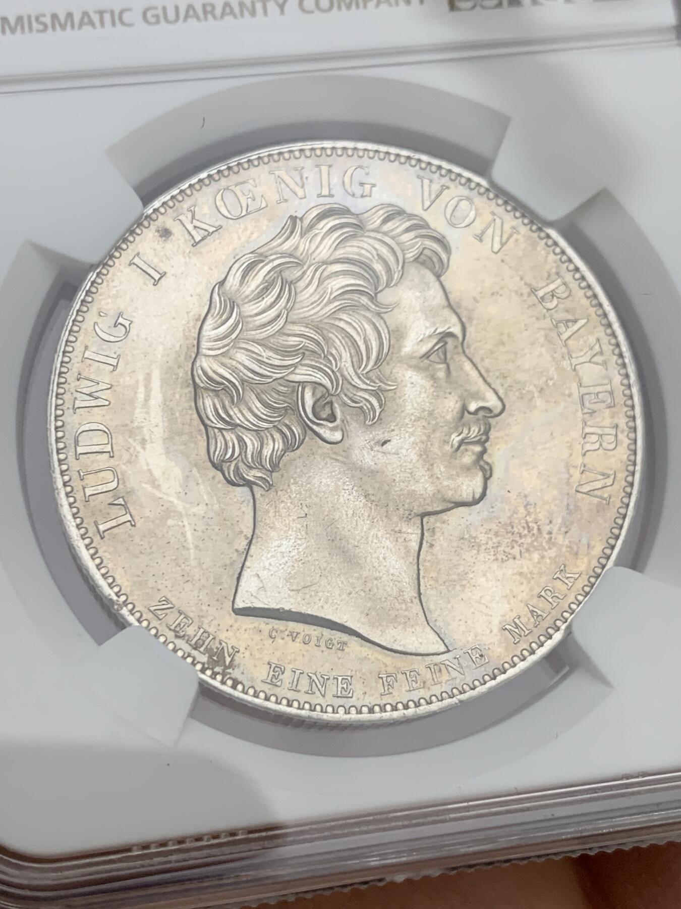 《竞宝斋》第352场 周日，周一 2场连拍 （全场包邮） NGC MS61 德国 1835年 巴伐利亚 抵押兑换银行历史泰勒大银币 PL底板 细节非常好 非常不错的品种