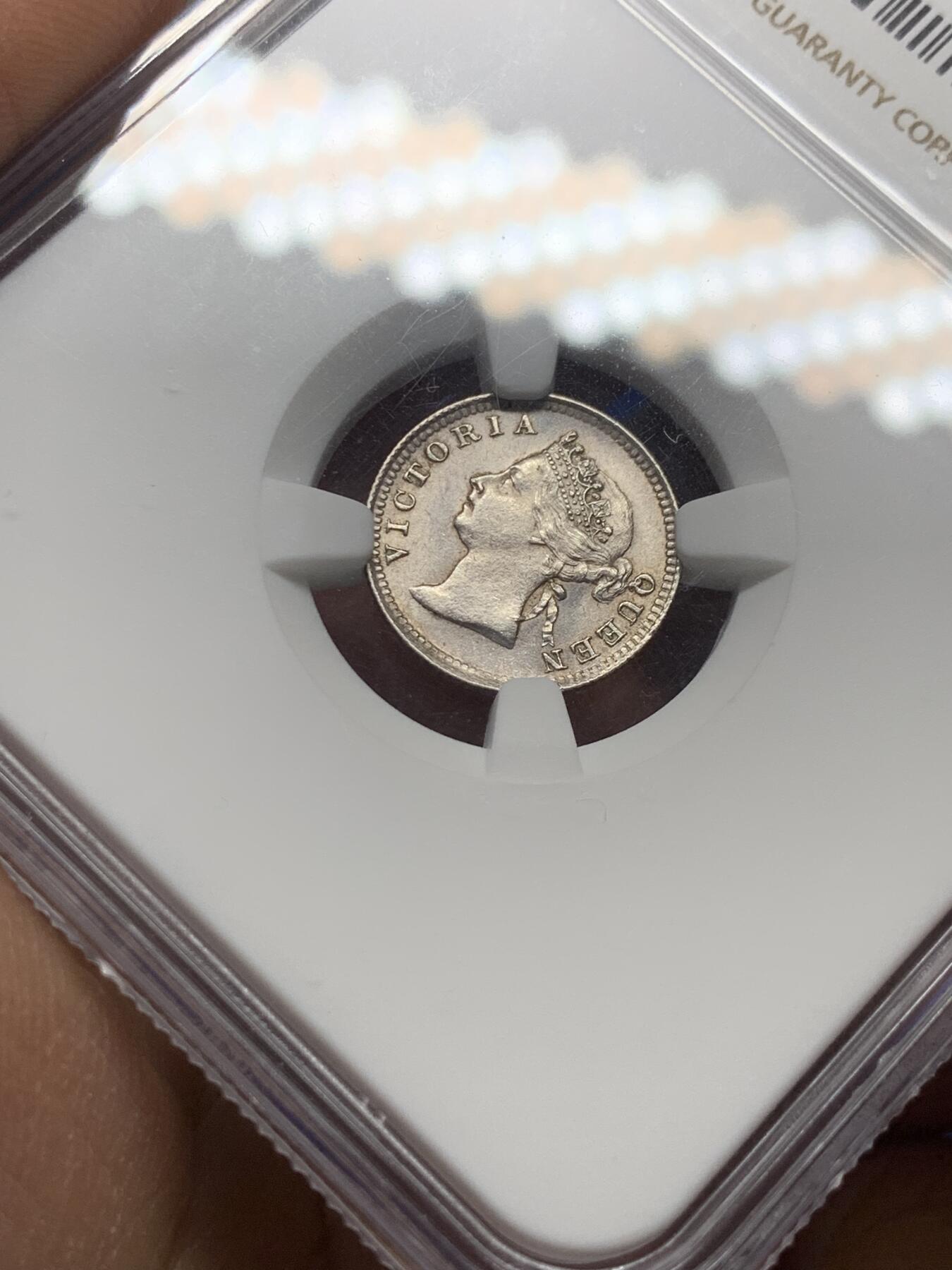 《竞宝斋》第352场 周日，周一 2场连拍 （全场包邮） NGC UNC 香港 1895年 五仙 维多利亚 银币 原光币