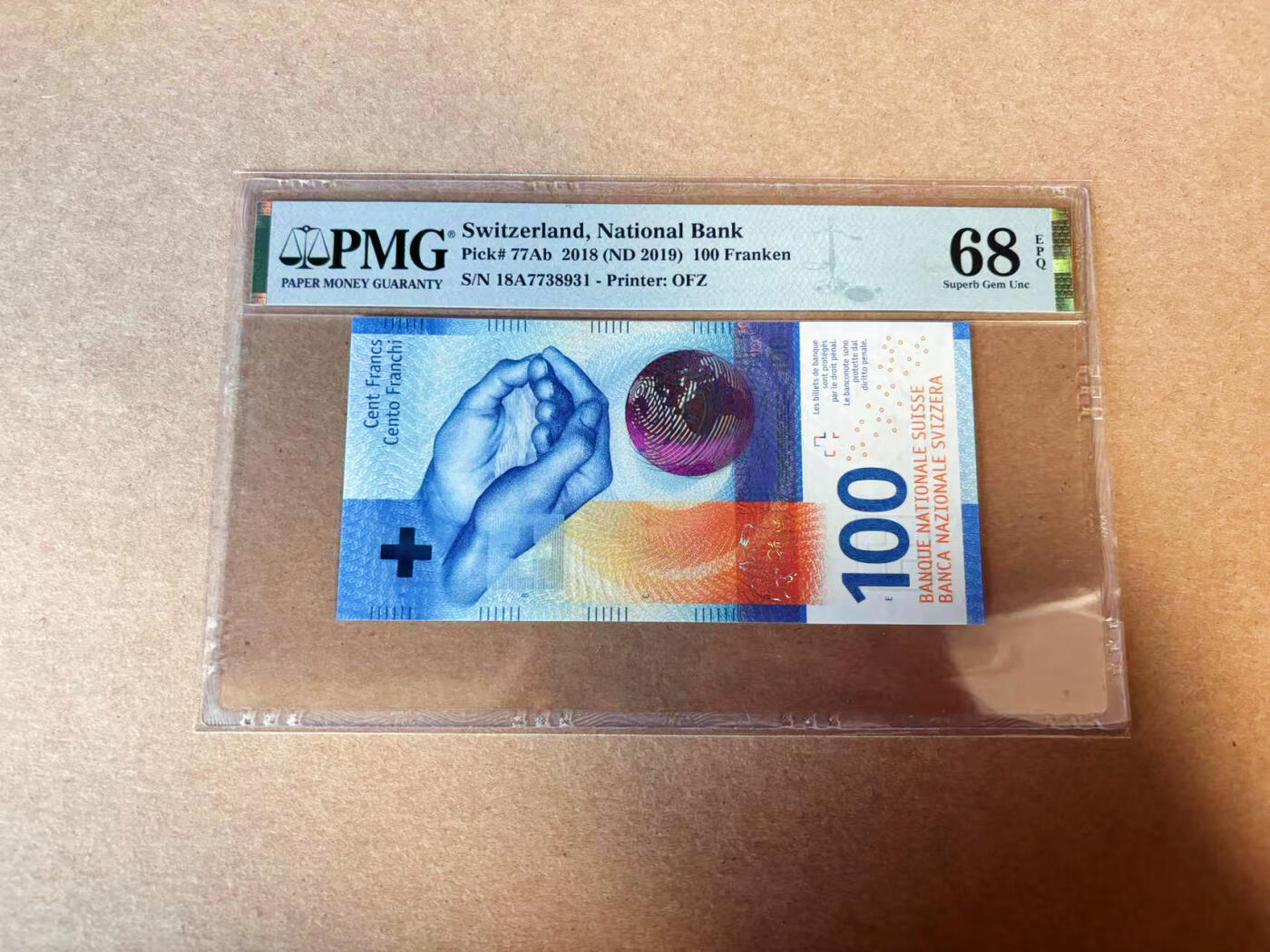 【Blue Auction】✨世界纸币精拍第618期【精】 【A冠】瑞士 2018年100法郎 PMG68EPQ 超高分